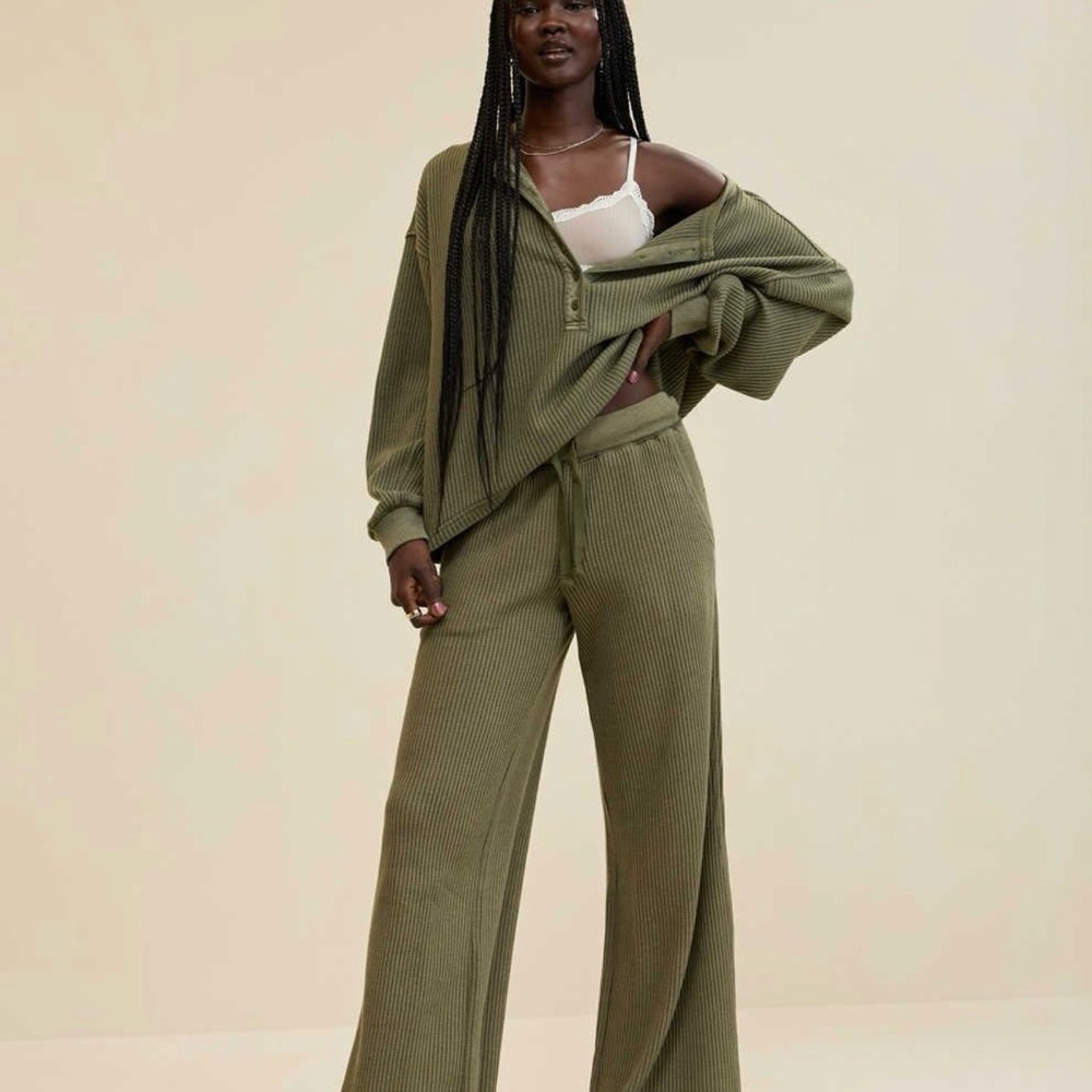 Aerie Waffle Trouser, Military Green